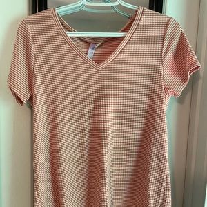 Light Orange Striped Tee with Criss Cross Back 🤍